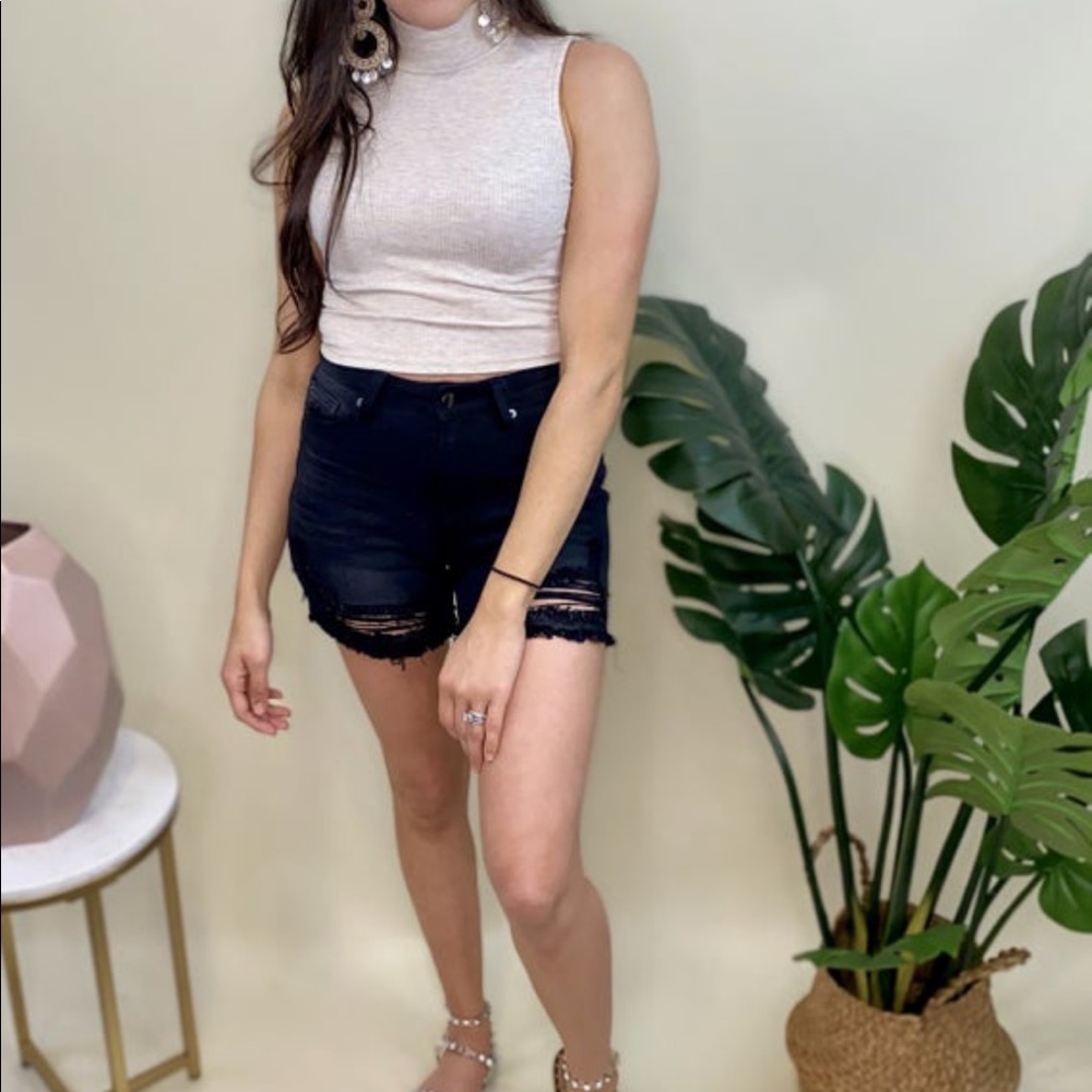 NWT American Bazi Black Distressed Denim Shorts